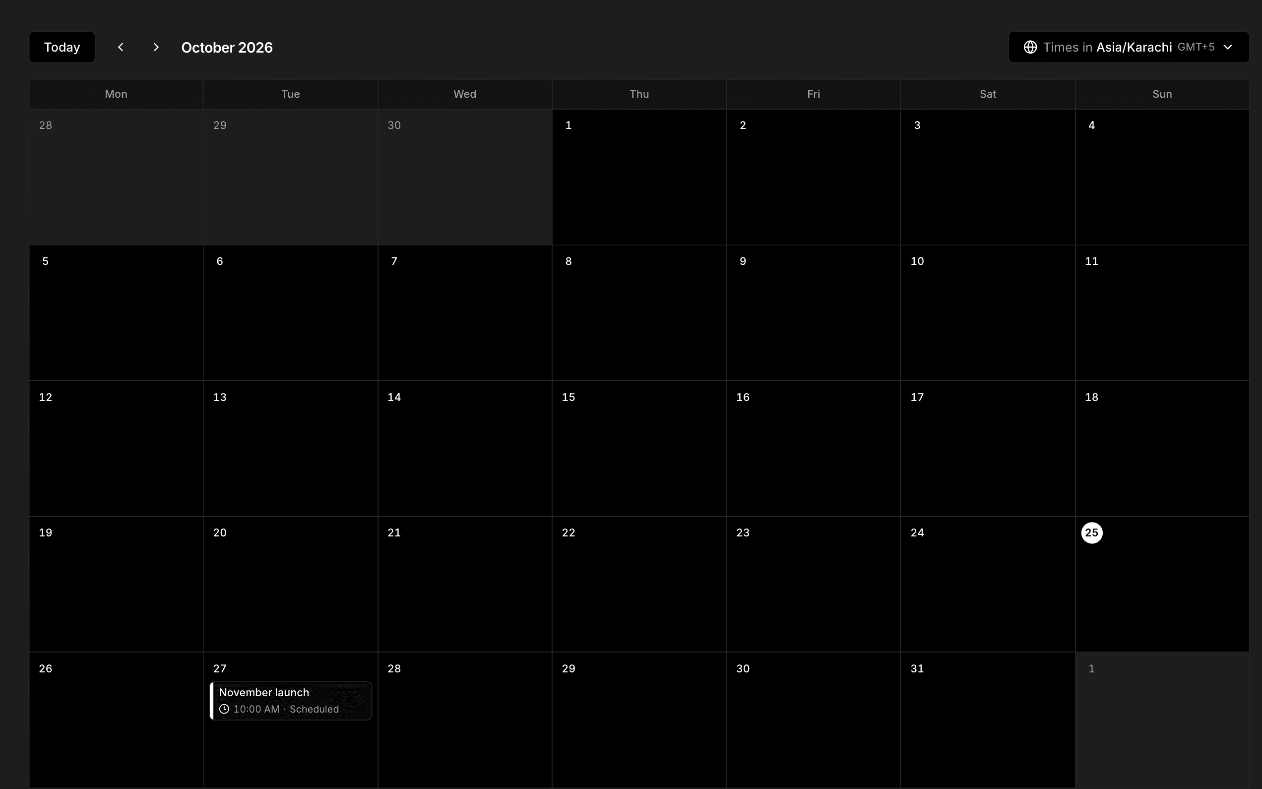 Content Releases on the calendar, with a release scheduled for 27 October.